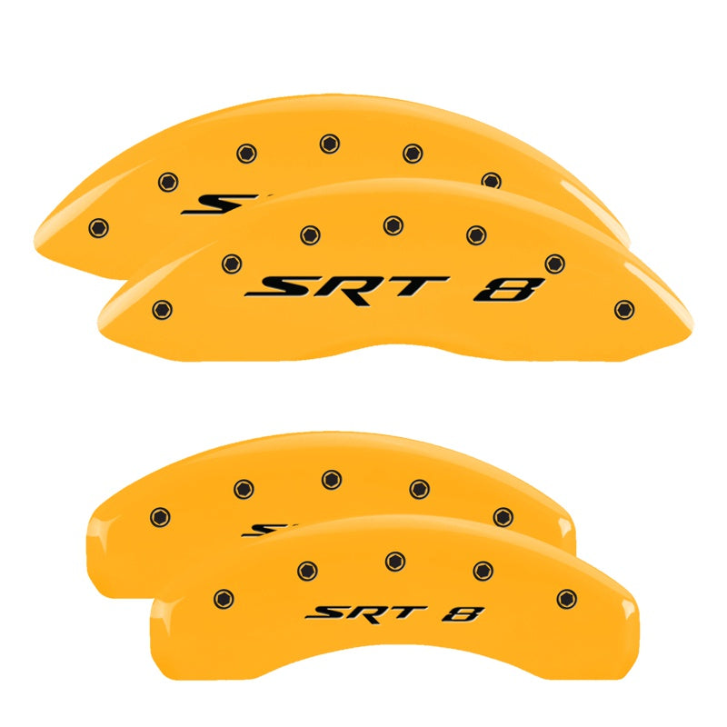 MGP 4 Caliper Covers Engraved Front &amp; Rear Srt8 Yellow Finish Black Char 2006 Jeep Commander - 42002SSR8YL