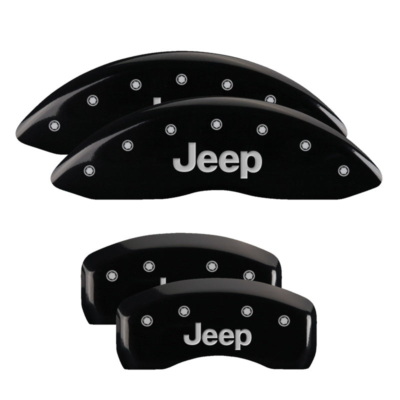 MGP 4 Caliper Covers Engraved Front &amp; Rear JEEP Black finish silver ch - 42003SJEPBK