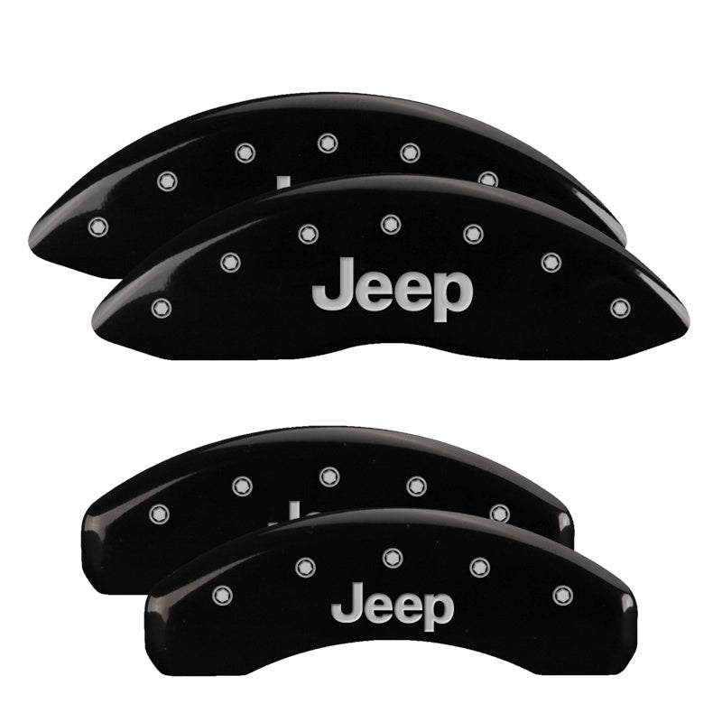 MGP 4 Caliper Covers Engraved Front &amp; Rear JEEP Black finish silver ch - 42005SJEPBK
