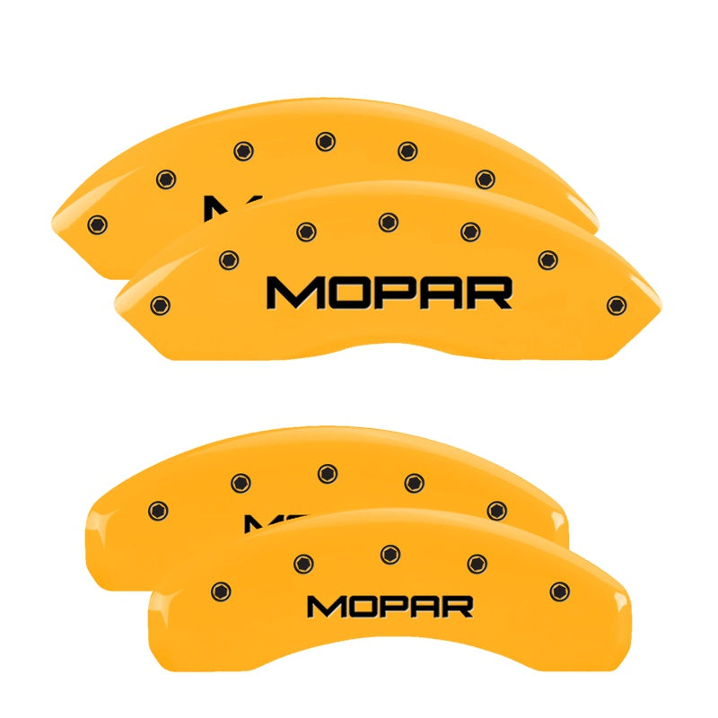 MGP 4 Caliper Covers Engraved Front &amp; Rear MOPAR Yellow finish black ch - 42007SMOPYL