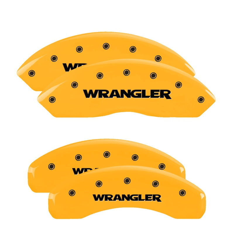 MGP 4 Caliper Covers Engraved Front &amp; Rear WRANGLER Yellow finish black ch - 42007SWRGYL