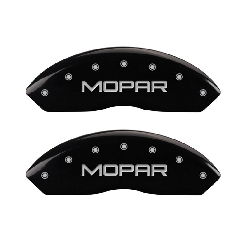 MGP Front set 2 Caliper Covers Engraved Front MOPAR Black finish silver ch - 42009FMOPBK