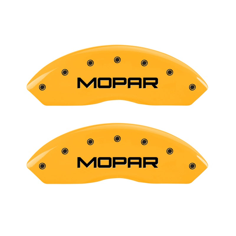 MGP 2 Caliper Covers Engraved Front Mopar Yellow Finish Black Char 2006 Jeep Wrangler - 42009FMOPYL