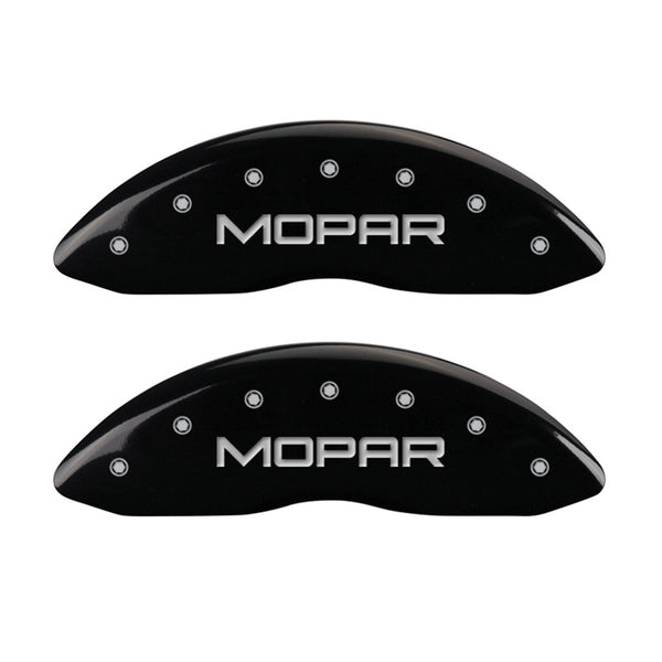 MGP Front set 2 Caliper Covers Engraved Front MOPAR Black finish silver ch - 42011FMOPBK