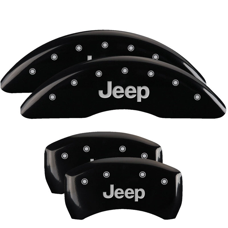 MGP 4 Caliper Covers Engraved Front &amp; Rear JEEP Black finish silver ch - 42012SJEPBK