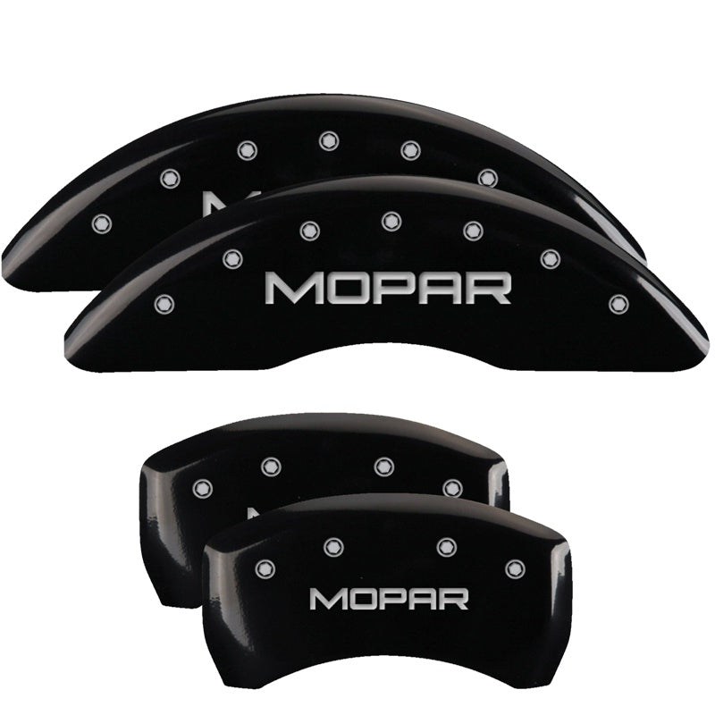 MGP 4 Caliper Covers Engraved Front &amp; Rear MOPAR Black finish silver ch - 42012SMOPBK