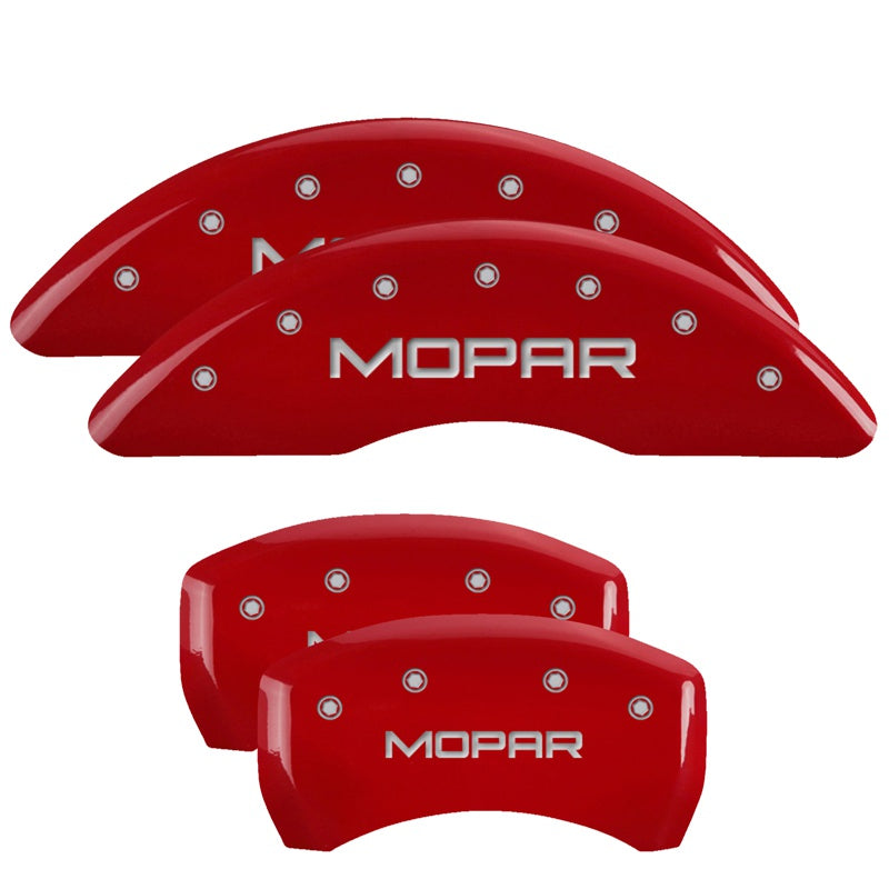 MGP 4 Caliper Covers Engraved Front &amp; Rear MOPAR Red finish silver ch - 42012SMOPRD