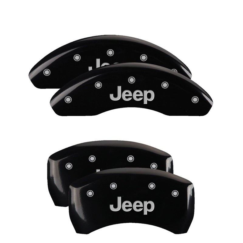 MGP 4 Caliper Covers Engraved Front &amp; Rear JEEP Black finish silver ch - 42013SJEPBK