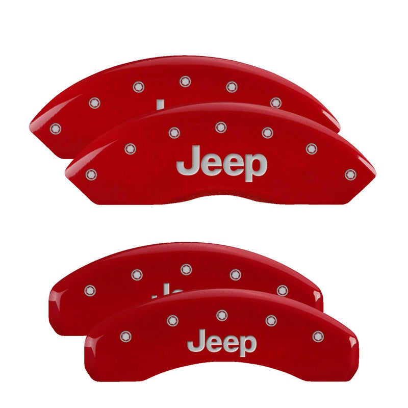 MGP 4 Caliper Covers Engraved Front &amp; Rear JEEP Red finish silver ch - 42014SJEPRD