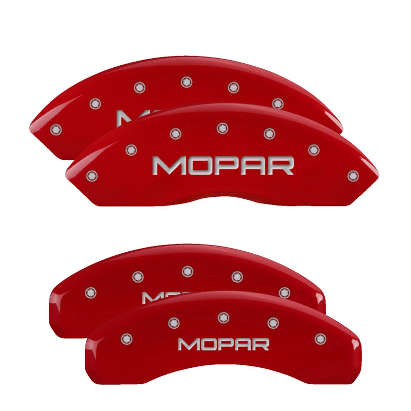 MGP 4 Caliper Covers Engraved Front &amp; Rear MOPAR Red finish silver ch - 42014SMOPRD