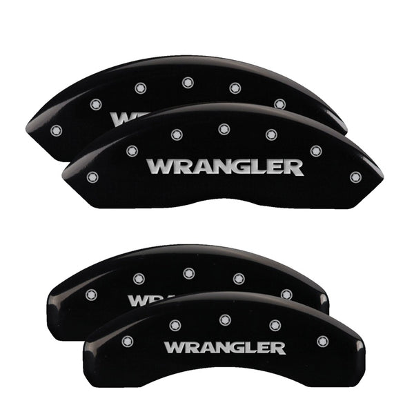 MGP 4 Caliper Covers Engraved Front &amp; Rear WRANGLER Black finish silver ch - 42014SWRGBK