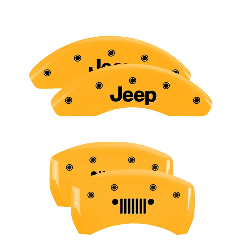 MGP 4 Caliper Covers Engraved Front JEEP Engraved Rear JEEP Grill logo Yellow finish black ch - 42016SJPLYL