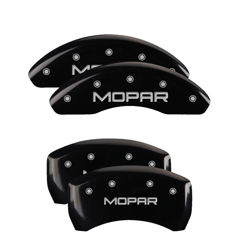 MGP 4 Caliper Covers Engraved Front &amp; Rear MOPAR Black finish silver ch - 42016SMOPBK