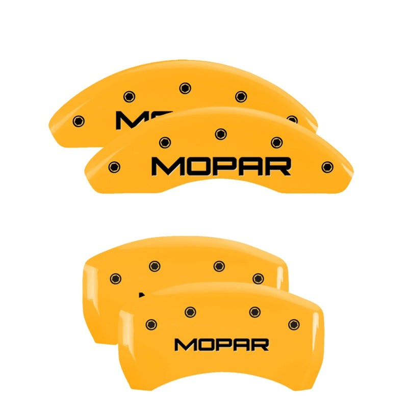 MGP 4 Caliper Covers Engraved Front &amp; Rear MOPAR Yellow finish black ch - 42016SMOPYL