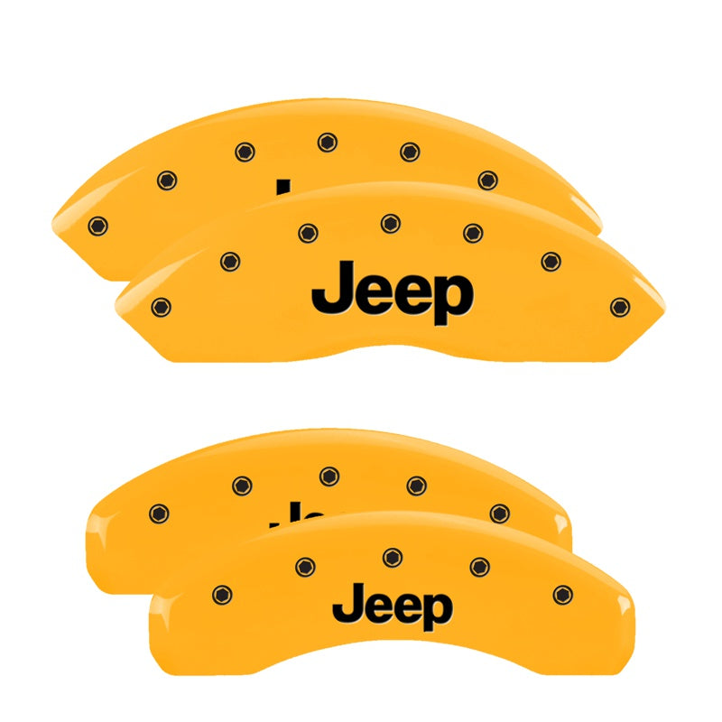MGP 4 Caliper Covers Engraved Front &amp; Rear Jeep Yellow Finish Black Char 2018 Jeep Wrangler - 42019SJEPYL