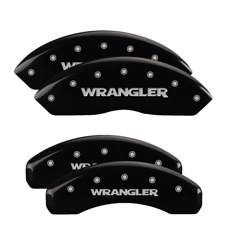 MGP 4 Caliper Covers Engraved Front &amp; Rear Wrangler Black Finish Silver Char 2018 Jeep Wrangler - 42019SWRGBK