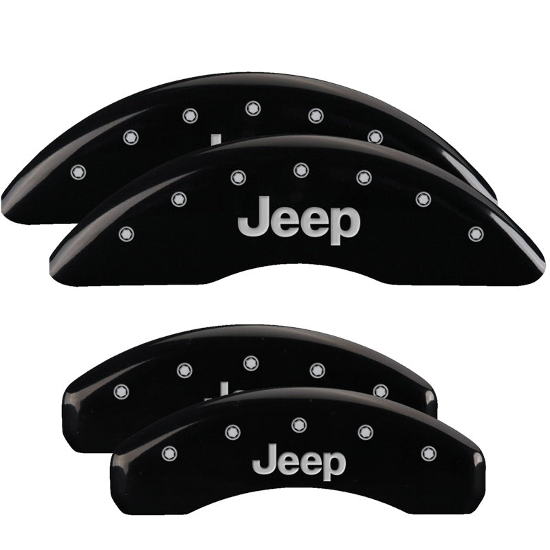 MGP 4 Caliper Covers Engraved Front Rear JEEP Logo Engraved Black Finish Silver Characters - 42023SJEPBK