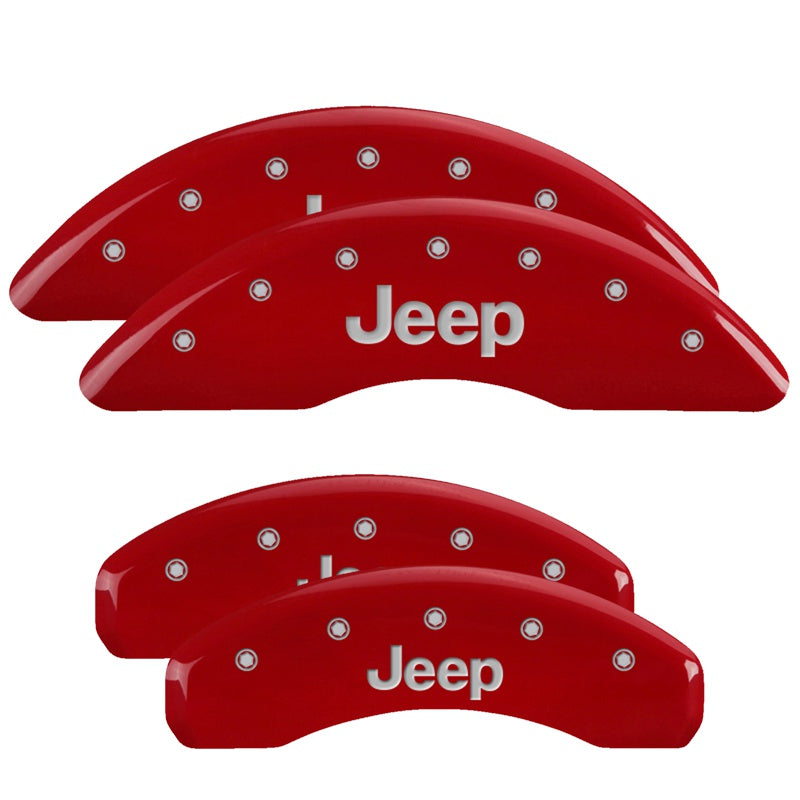 MGP 4 Caliper Covers Engraved Front &amp; Rear 21-25 Grand Cherokee - Red w/ Jeep Logo - 42026SJEPRD