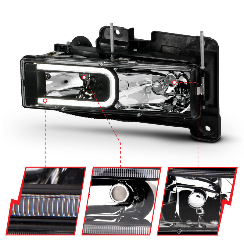 ANZO 1999-2000 Cadillac Escalade Crystal Headlights Light Bar Black Housing (Pair) - 111498
