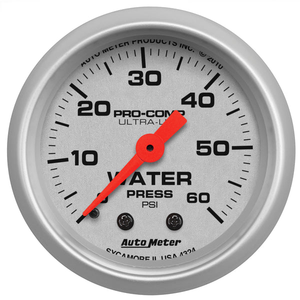 Autometer Ultra-Lite 52mm 60 PSI Mechanical Water Pressure Gauge - 4324