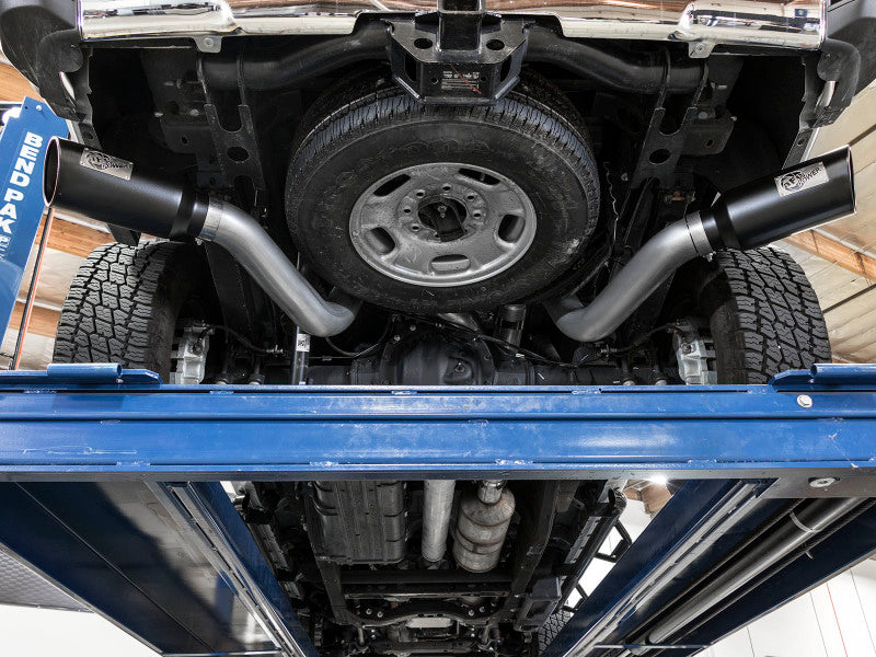 aFe Atlas Exhaust 4in Dual DPF-Back Al Steel w/ Pol Tips 16-17 GM Diesel Truck V8-6.6L (td) LML - 49-04080-P
