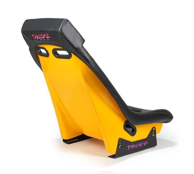 NRG GT Retro Bucket Seat - Black PVC Leather Yellow Stitching Yellow Glitter Fiberglass Back - PRI-100BK-ARCADE - close-up view 2
