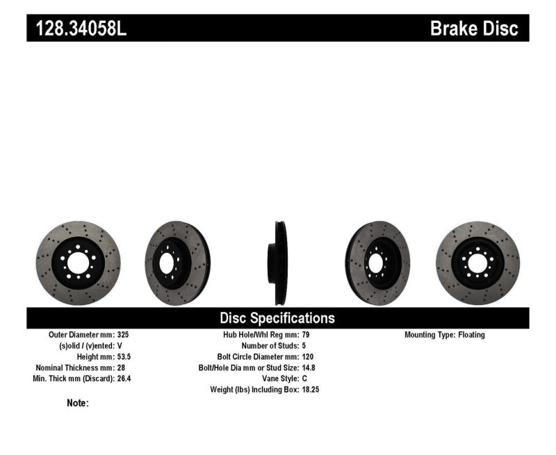 StopTech 01-06 BMW M3 Drilled Left Front Rotor - 128.34058L
