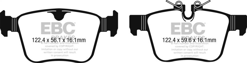 EBC 2016+ Jaguar F-Pace 2.0L TD (180) Ultimax2 Rear Brake Pads - UD1821 for 2015-2023 Land Rover Discovery Sport - front view