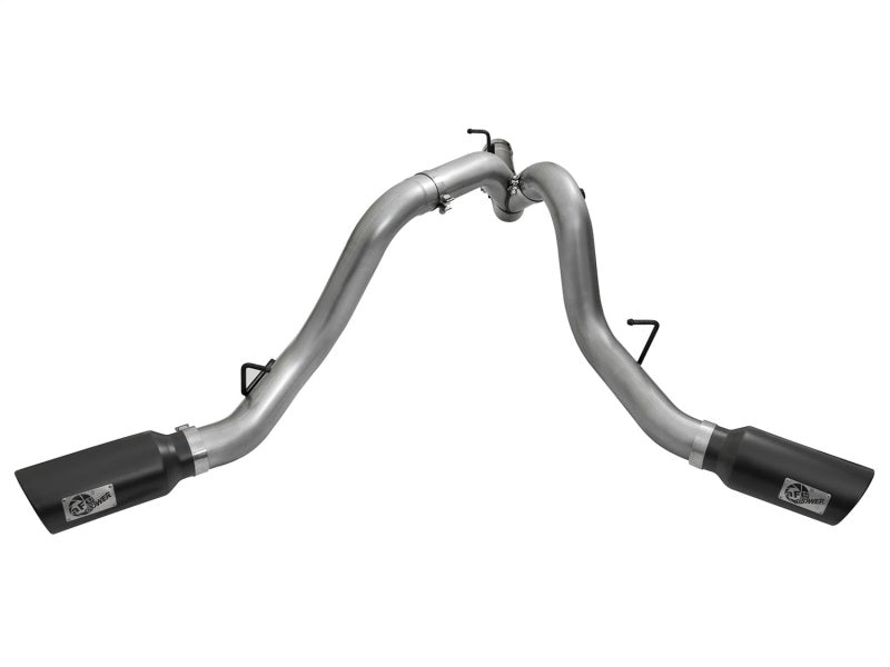 aFe LARGE Bore HD 4in Dual DPF-Back SS Exhaust w/Black Tip 16-17 GM Diesel Truck V8-6.6L (td) LML - 49-44080-B
