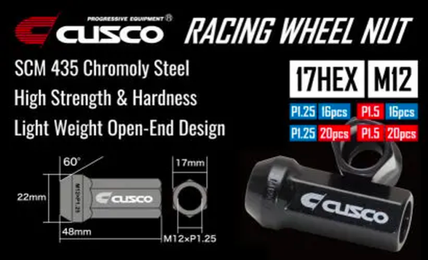 Cusco Universal Wheel Lug Nut Set M12 x P1.5mm - Black  (16pcs) - 00B 738 1516B by Cusco - front view
