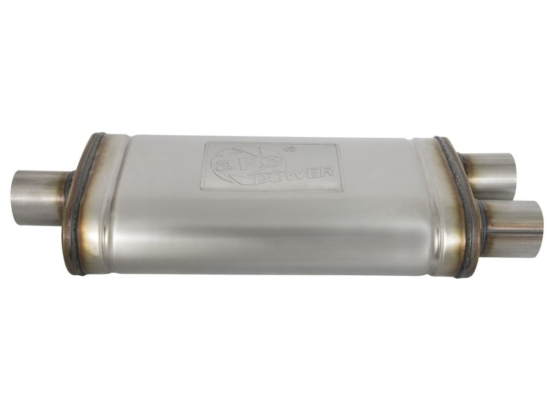aFe MACHForce XP SS Muffler 2.5in Center Inlet / 2.5in Dual Outlets 18in L x 9in W x 4in H Body - 49M00009