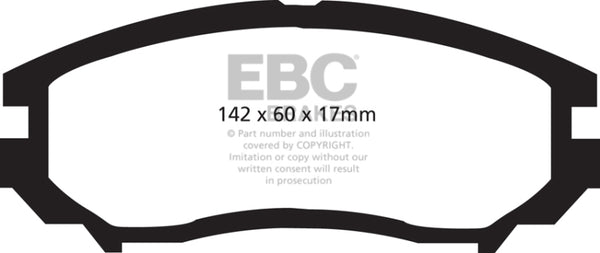 EBC 04-06 Hyundai Tiburon 2.7 6 speed Greenstuff Front Brake Pads - DP21755 for 2004-2008 Hyundai Tiburon - front view