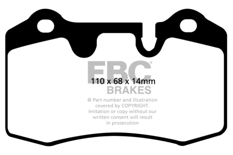 EBC 04-12 Aston Martin DB9 5.9 Yellowstuff Rear Brake Pads - DP41909R for 2007-2022 Maserati Quattroporte - front view