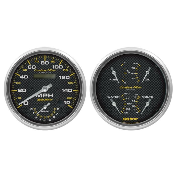 Autometer Carbon Fiber Gauge Kit 2pc Quad & Tach/Speedo 5in. - 4805