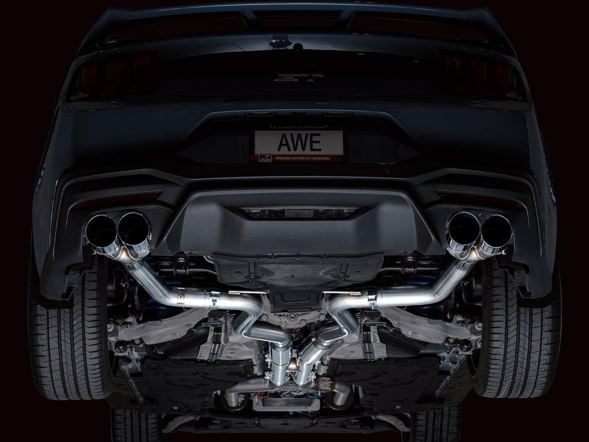 AWE 2024 Ford Mustang GT Fastback S650 RWD Track Edition Catback Exhaust w/ Quad Chrome Silver Tips - 3020-42650
