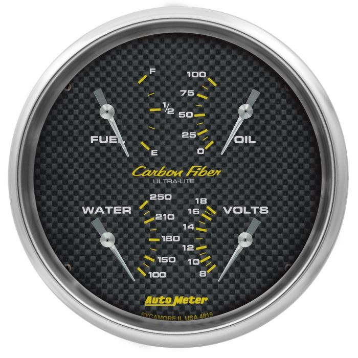 AutoMeter Carbon Fiber Quad Gauge 5in. 0 Ohm (E) - 90 Ohm (F) Electric - 4819