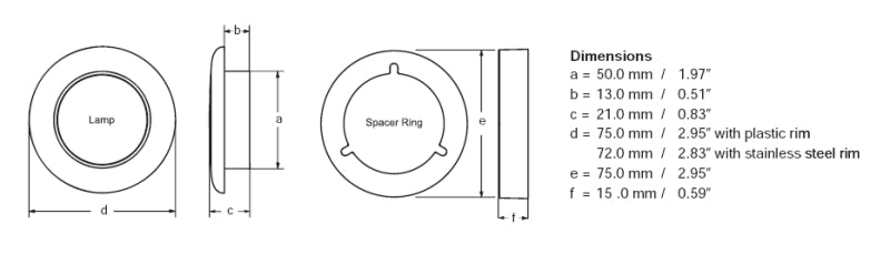 Hella 0500 Series Slim Line White 12V DC Round Soft LED Courtesy Light w/ White Plastic Rim - 980500041