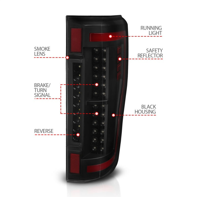 ANZO 2017+ Ford F-250 LED Taillights - Black/Smoke - 311288
