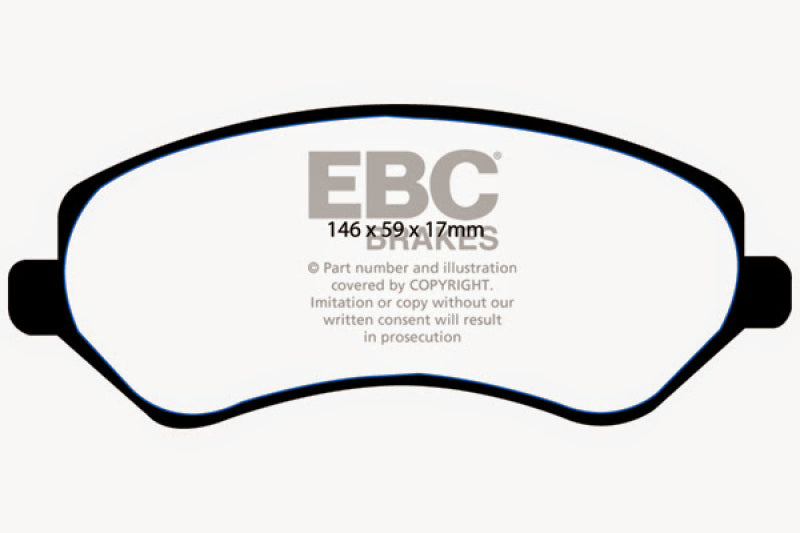 EBC 04-07 Chrysler Town & Country 3.3 Rear Drums Greenstuff Front Brake Pads - DP61612 for 2001-2007 Dodge Caravan - angle vi