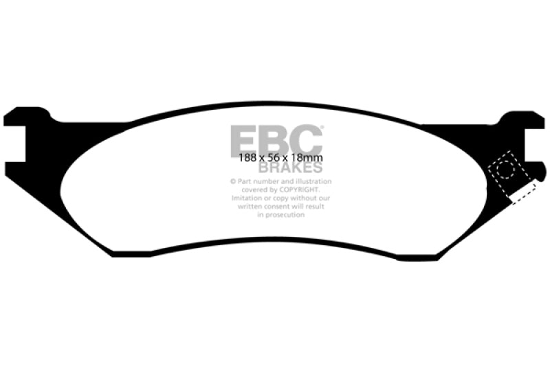 EBC 03+ Dodge B150 B1500 Cargo 1500 Van 1/2 Ton Ultimax2 Rear Brake Pads - UD898 for 2002-2010 Dodge Ram 1500 - front view