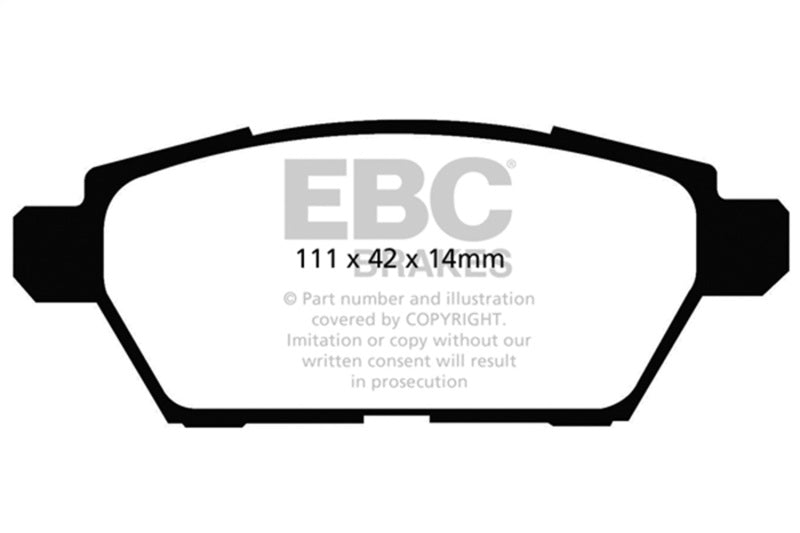 EBC 06-09 Ford Fusion 2.3 Ultimax2 Rear Brake Pads - UD1161 for 2006-2012 Ford Fusion - front view