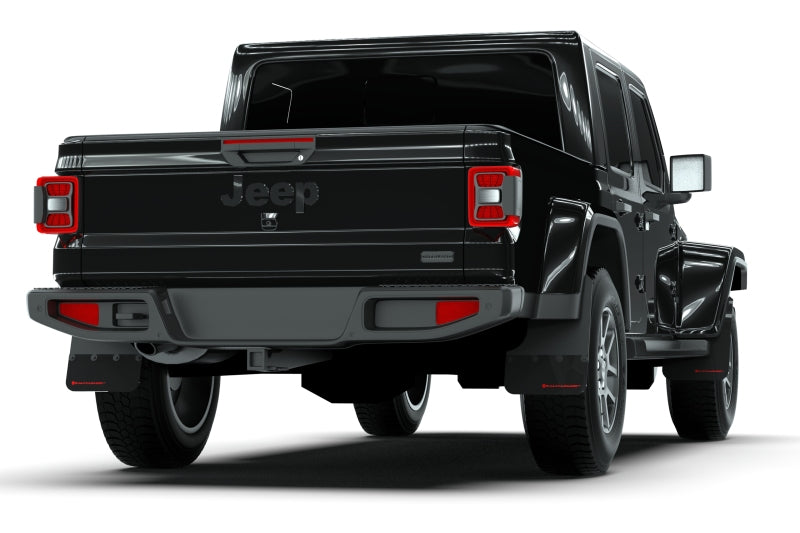 Rally Armor 19-24 Jeep Gladiator JT (Incl. Overland/Sport/Sport S) Black Mud Flap w/Met. Black Logo - MF84-BLK-MBK