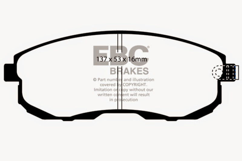 EBC 02-03 Infiniti G20 2.0 Greenstuff Front Brake Pads - DP21636 for 2007-2019 Nissan Sentra - detail view