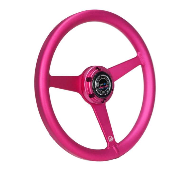 NRG Aluminum Steering Wheel 330mm - Heritage Solid Spoke - Ergonomic Grip - Anadized Pink - RST-071-PK - close-up view 2