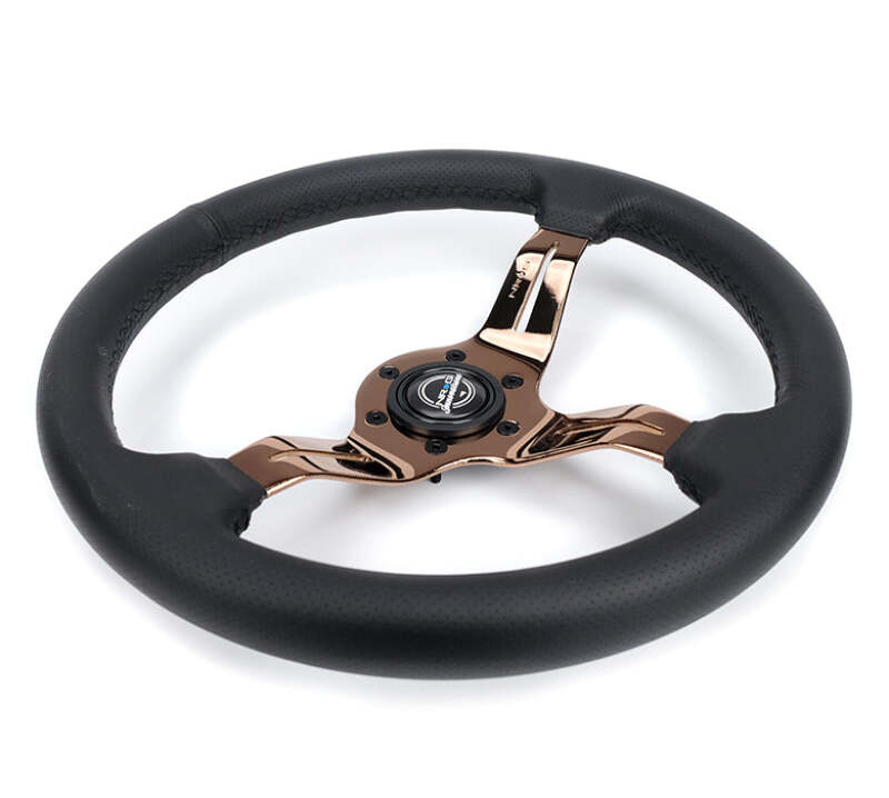NRG Light Weight Gaming Steering Wheel - Splitz 350mm 3 Rose Gold Spokes Slits - Leather - ST-010RG-PR - close-up view 2