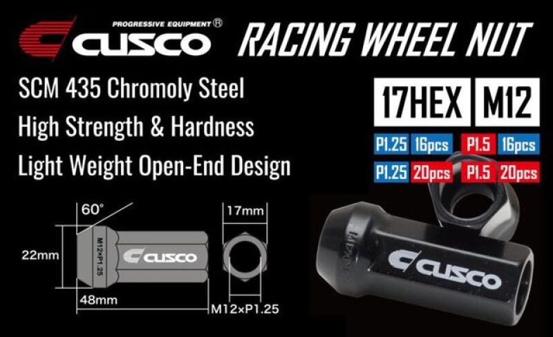 Cusco Universal Wheel Lug Nut Set M12 x P1.5mm - Black (20pcs) - 00B 738 1520B