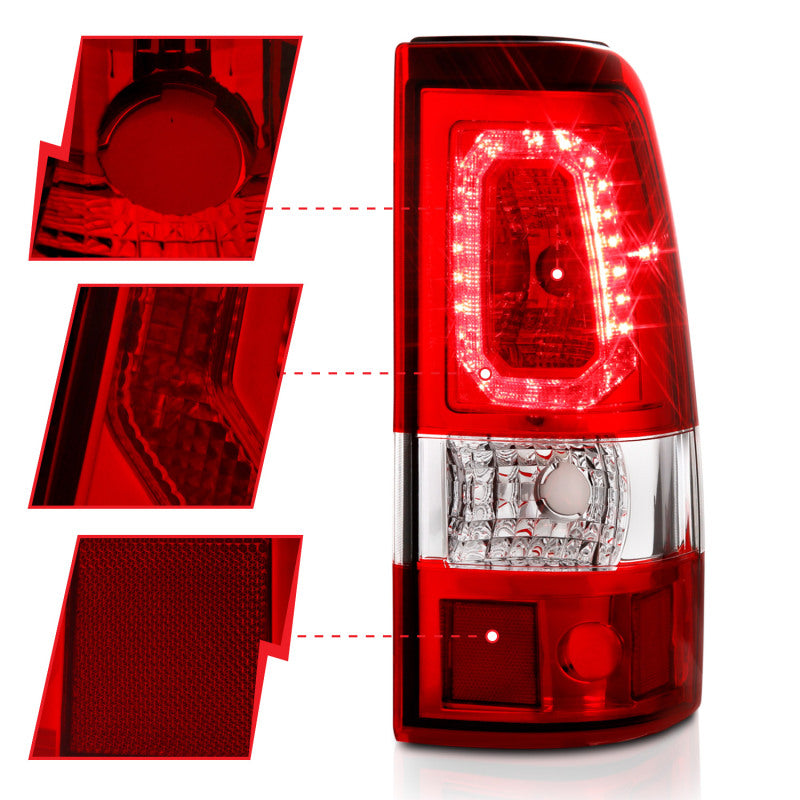 ANZO 1999-2002 Chevy Silverado 1500 LED Taillights Plank Style Chrome With Red/Clear Lens - 311326