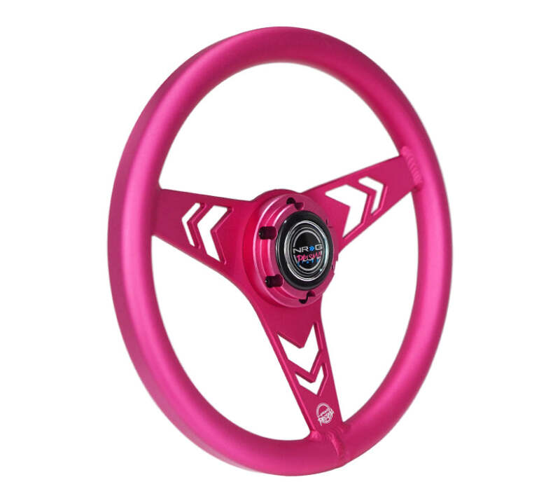 NRG Aluminum Steering Wheel 330mm - Arow Cutout - Ergonomic Grip - Anadized Pink - RST-070-PK - close-up view 2