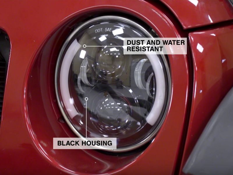 Raxiom 97-18 Jeep Wrangler TJ &amp; JK 6-LED Headlights w/ Partial Halo- Blk Housing (Clear Lens) - J135442