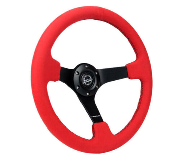 NRG Reinforced Steering Wheel (350mm/3in. Deep) Matte Black Spoke/ Red Alcantara w/ Black Stitching - RST-036MB-REA - front view